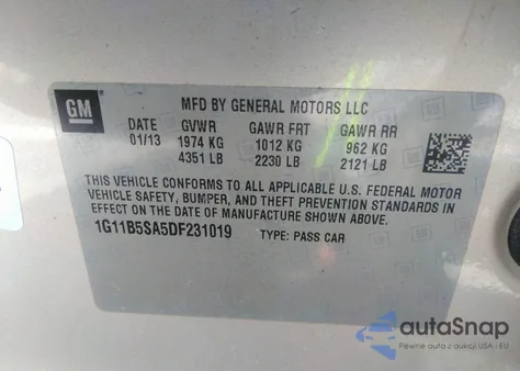 2013 Chevrolet Malibu 1Ls from USA, damaged, VIN 1G11B5SA5DF231019
